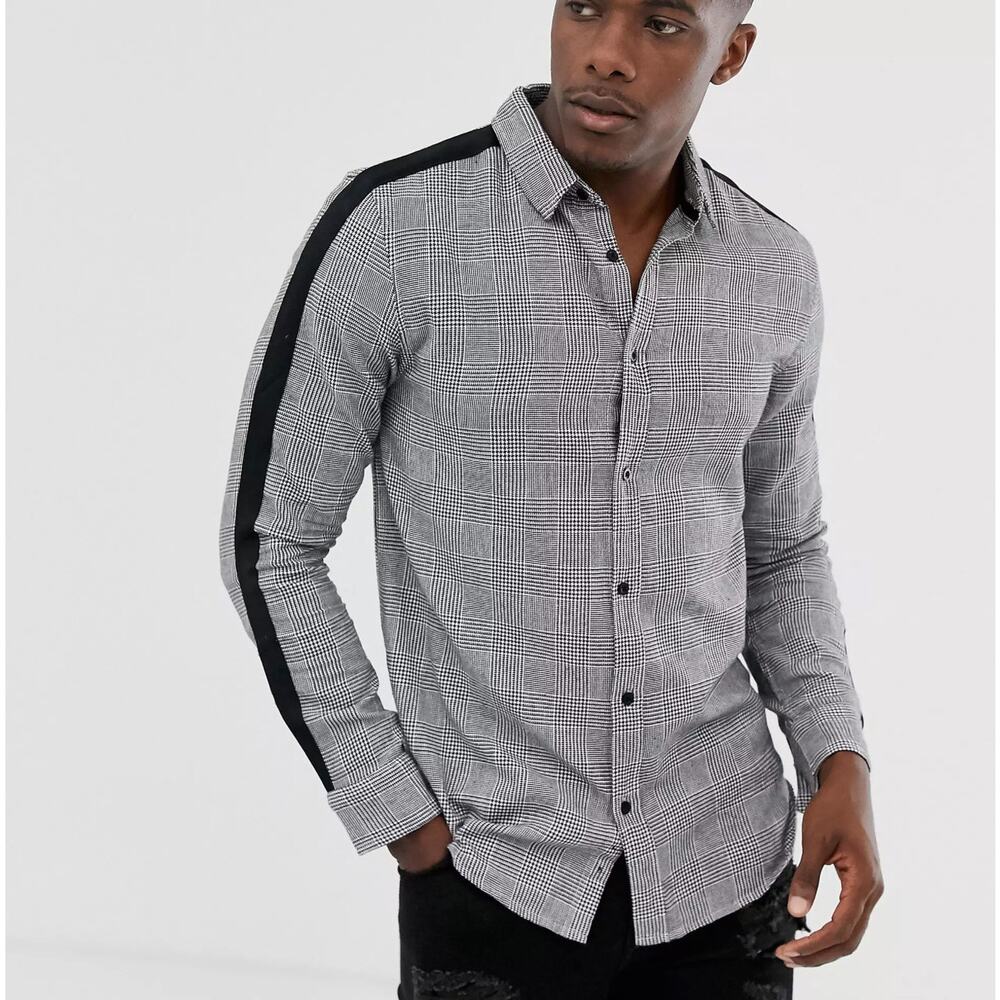 Brave Soul Dress Shirt  Size Medium Black & Gray Plaid